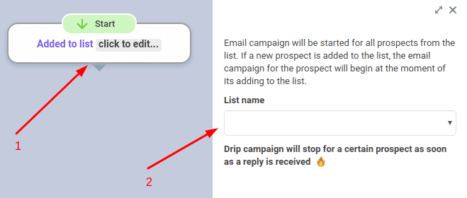 email drip campaign set up screenshot