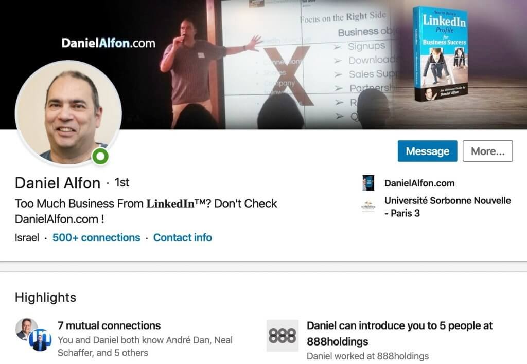How to Use LinkedIn for Business Marketing Results - Daniel Alfon's LinkedIn Profile