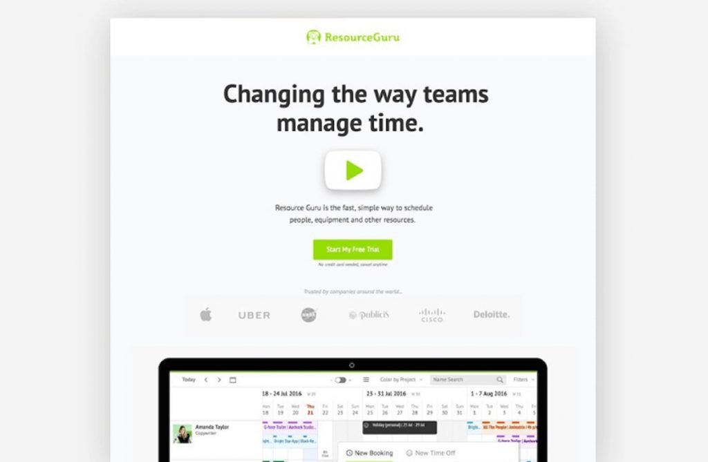 Resource Guru landing page example