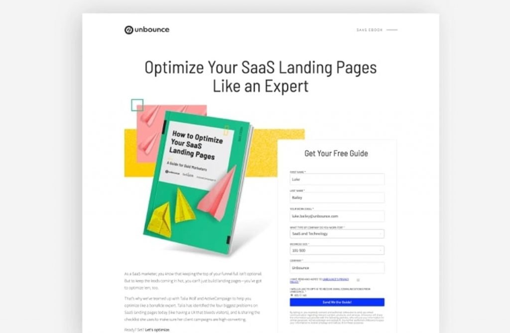 Unbounce landing page example