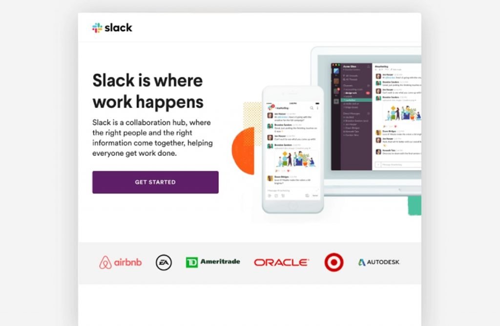Slack landing page example