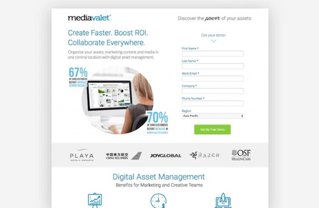 Media Valet anding page example