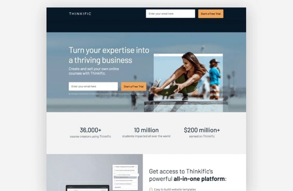 Thinkific landing page example