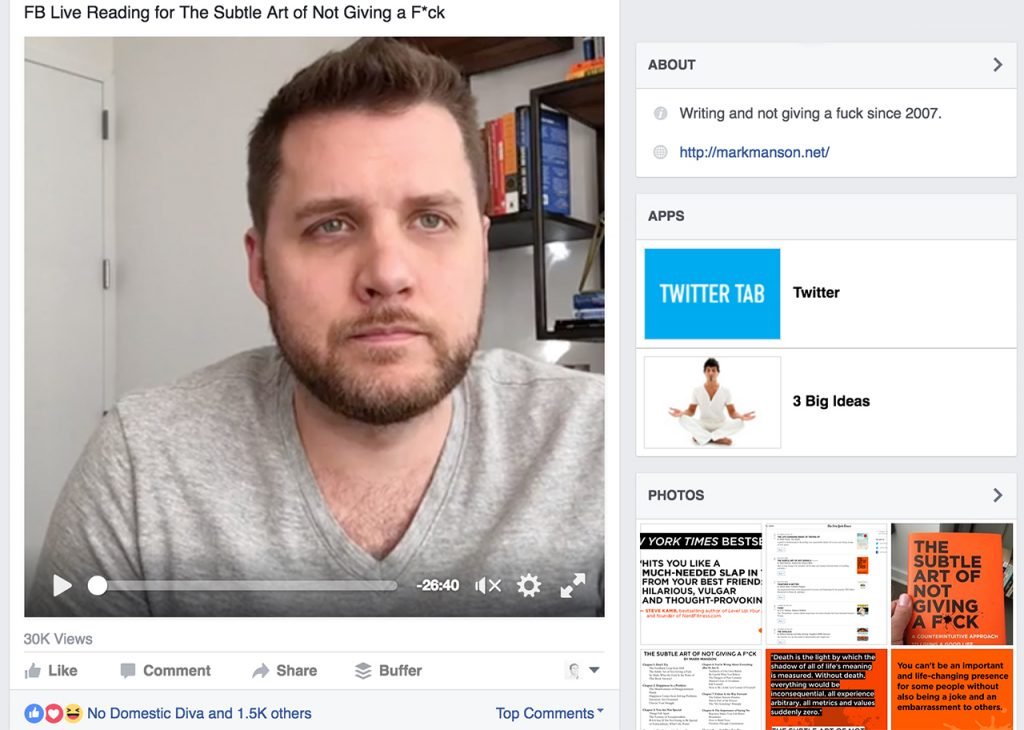 Mark Manson on Facebook live