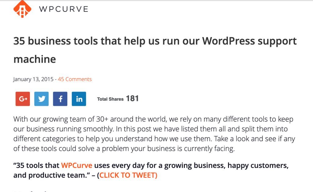 engaging content - example of WP Curve post