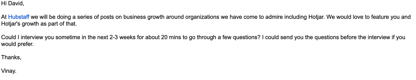 outreach email to David Darmanin