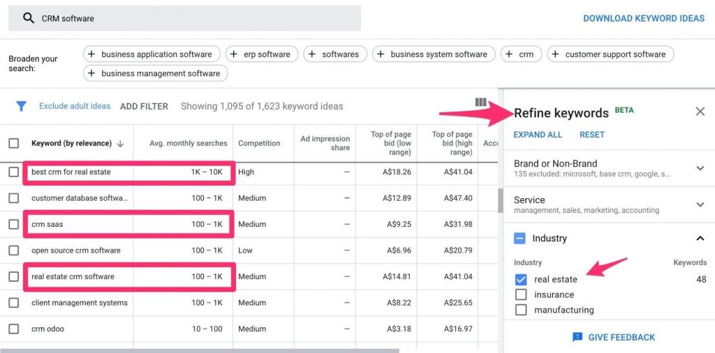 research via Google keyword planner