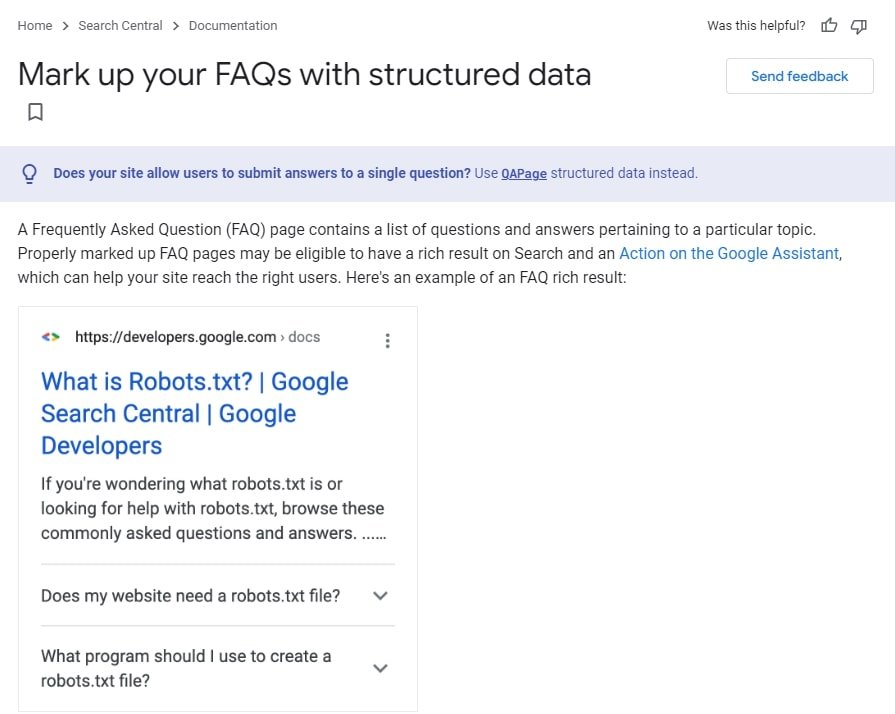 FAQ schema markup as explained by Google
