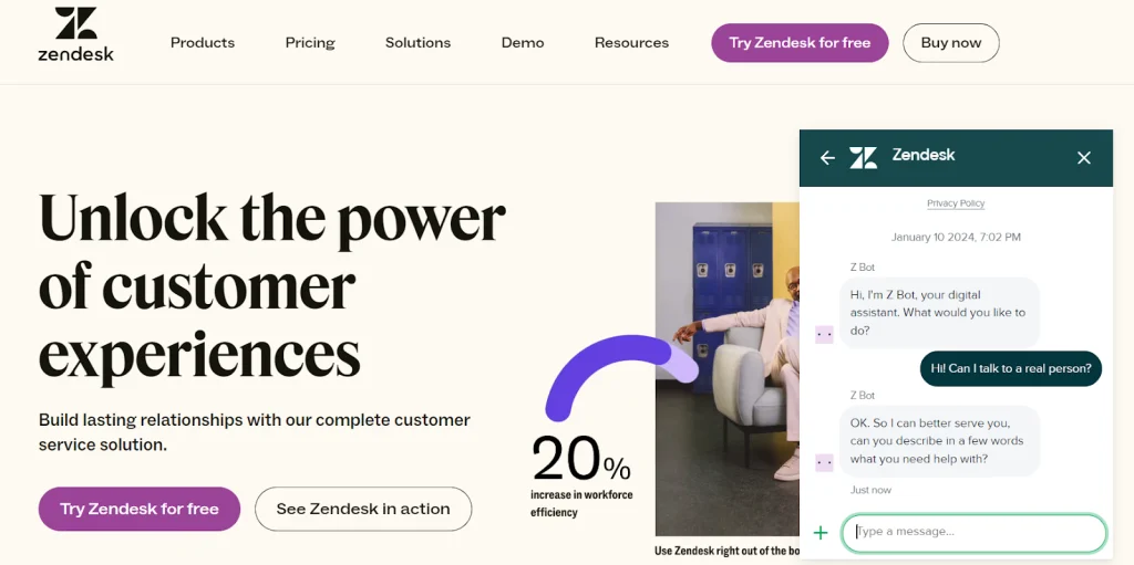 Zendesk homepage