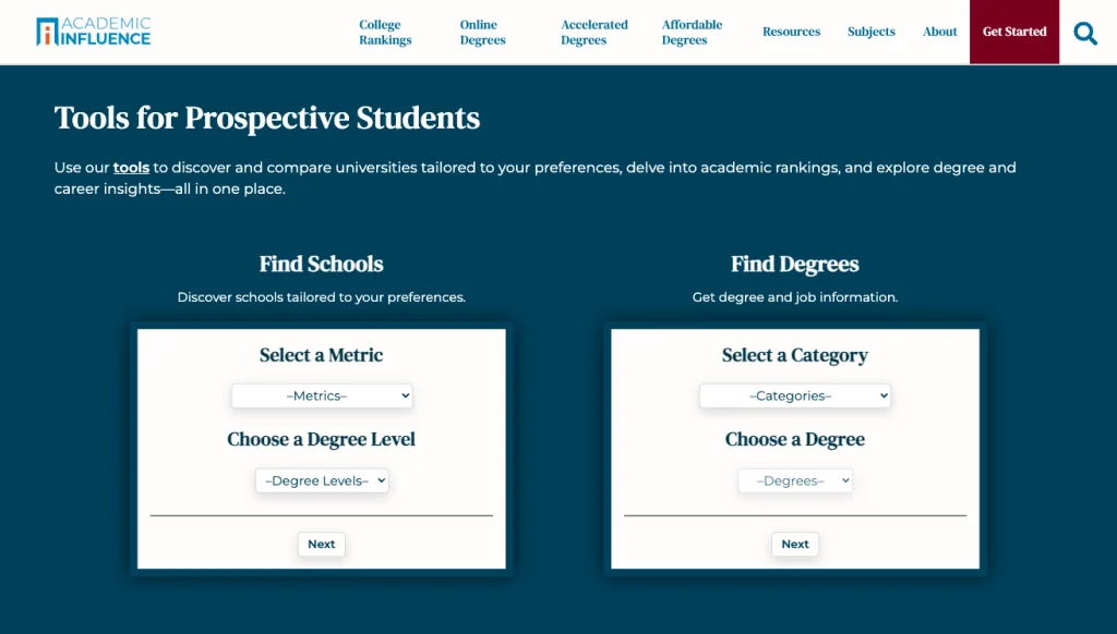 Academic influence web page