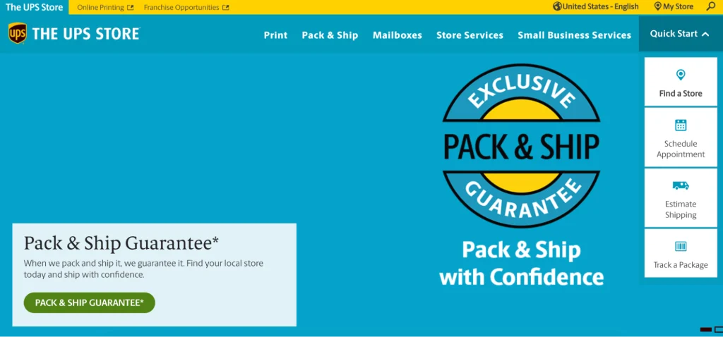UPS store webpage