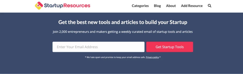 startup resources web form