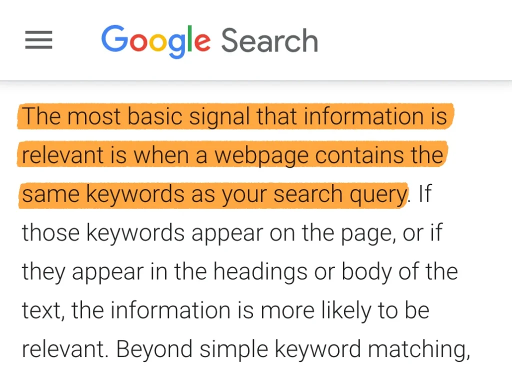 SEO Essentials-Google About Keywords