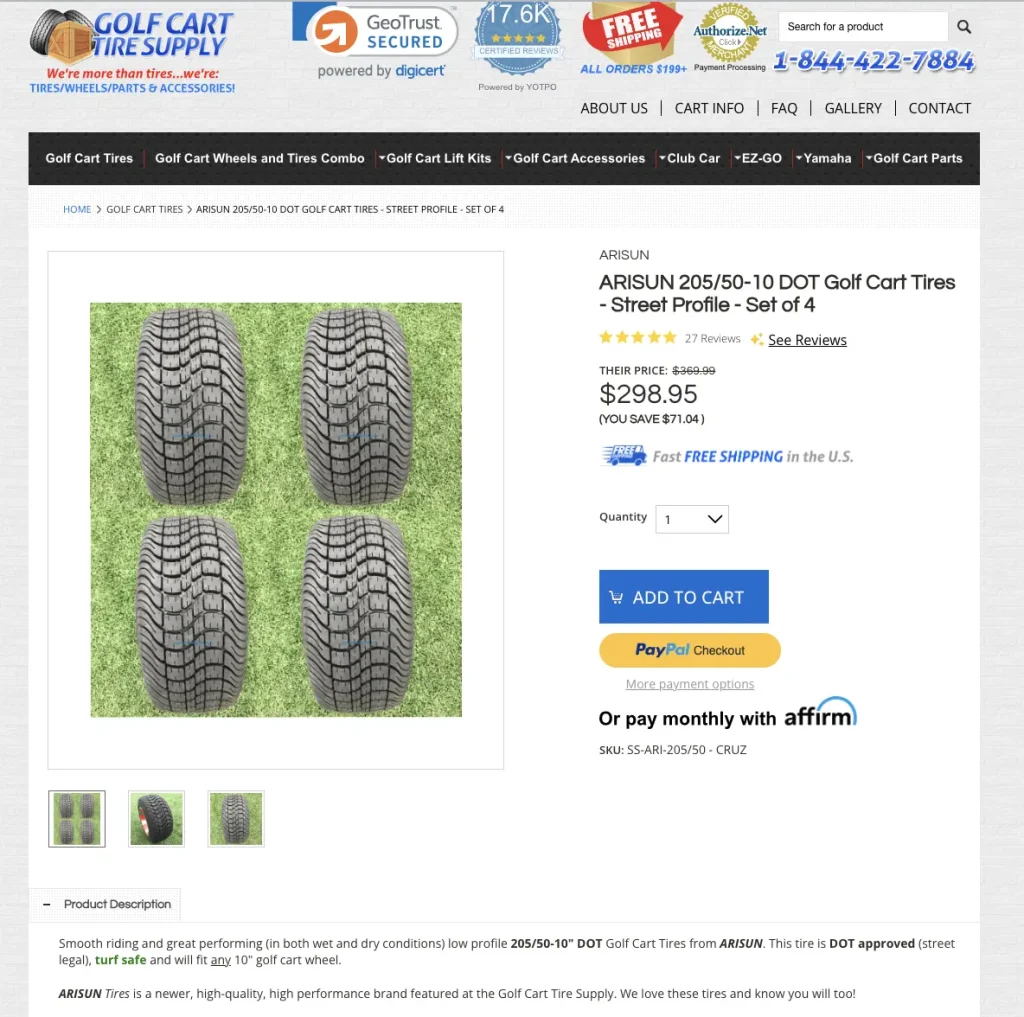 tyre product page design