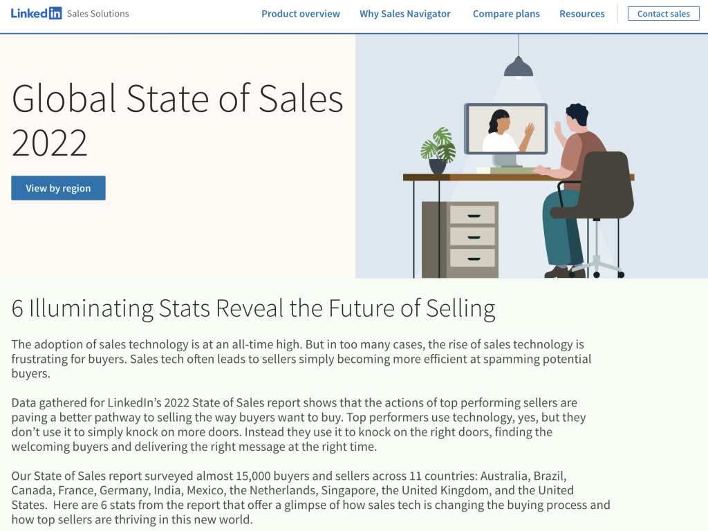 b2b content marketing trends - LinkedIn’s promotion of its “State of Sales” report. 