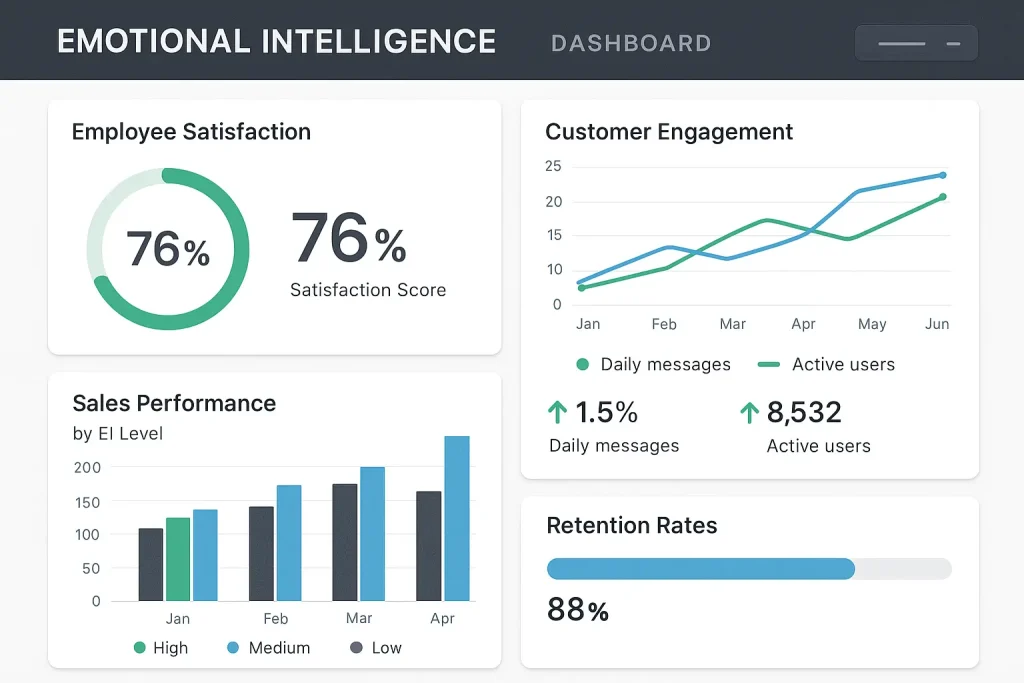 Analytics dashboard displaying emotional intelligence metrics and business performance indicators for B2B companies